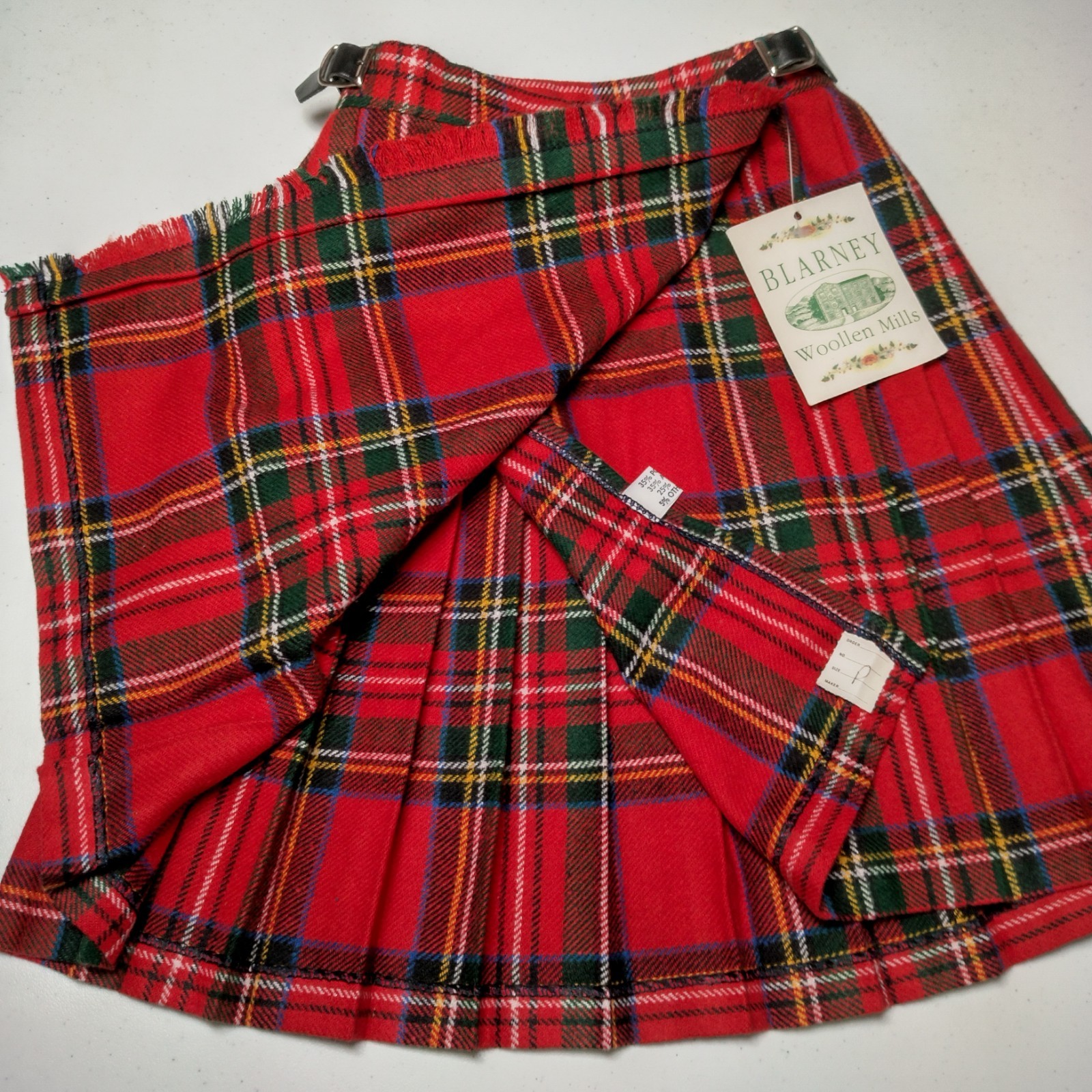 Blarney Woolen Mills Scottish Kilt Youth Size 26 Royal Stewart Tartan Red Skirt