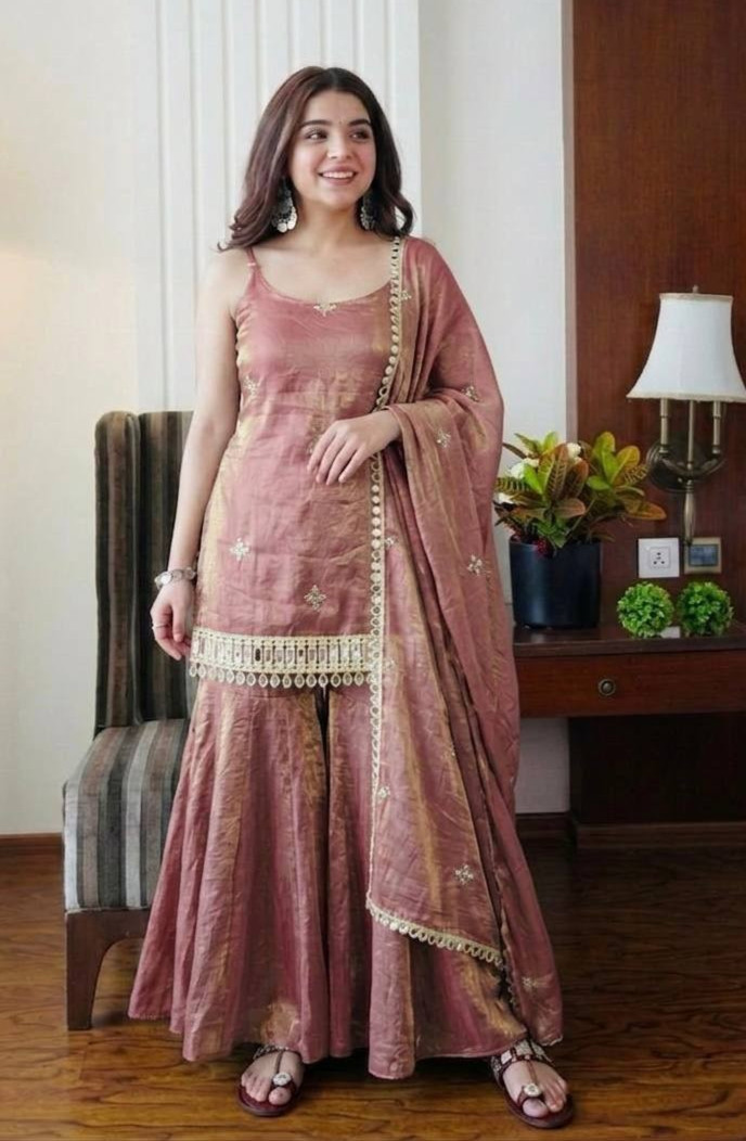 Festivel Wear Embroidery Work with Real Real Mirror Work Kurta Palazzo Set