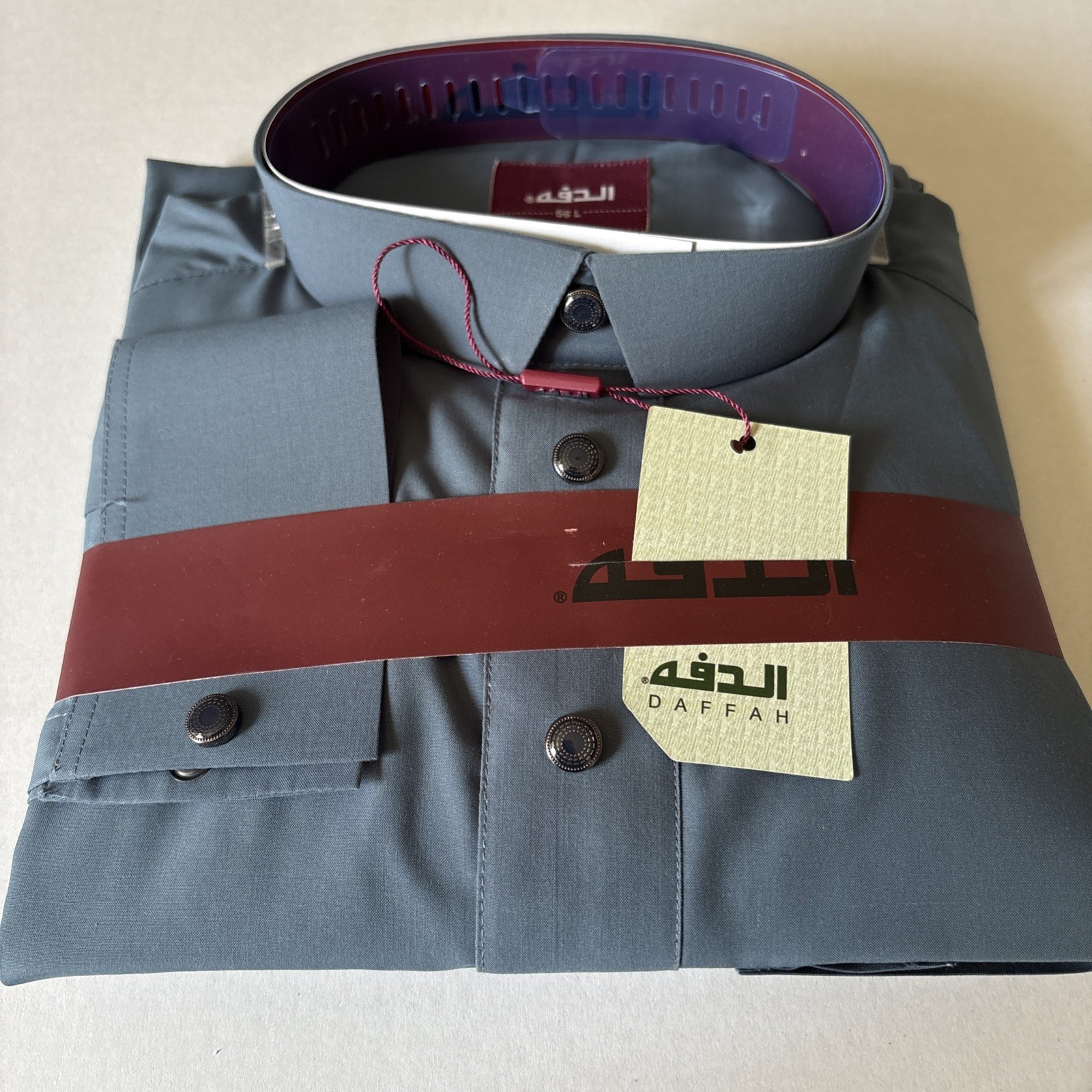 MEN Size 56L DAFFAH High Quality ALL SEASON Thobe CUFF SLEEVE SHIRT COLAR
