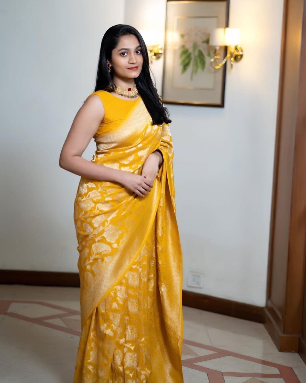 Radiant Yellow Wedding Saree Soft Silk with Rich Jacquard Weave Pallu indian