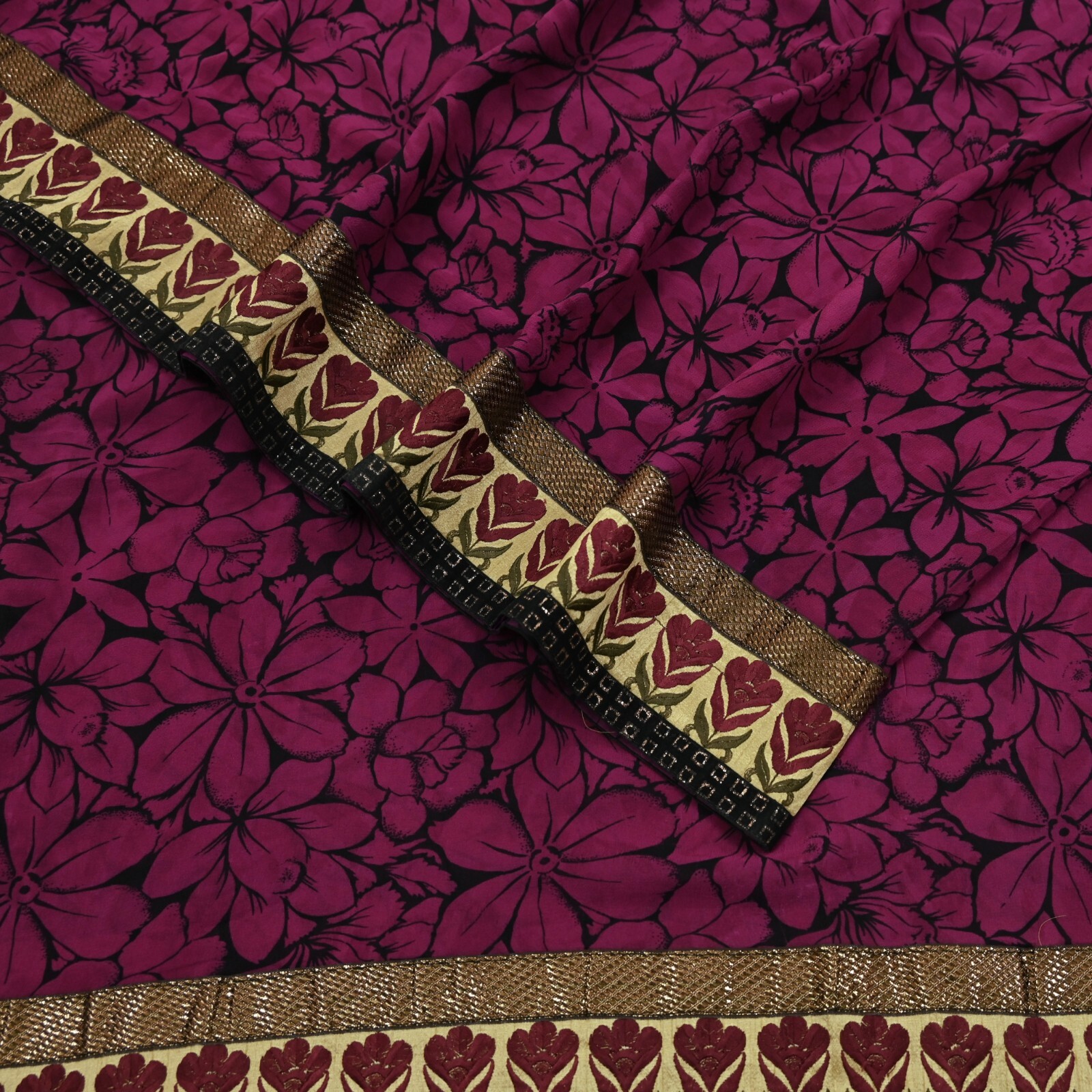 Indian Vintage Sari Pure Georgette Silk Printed Saree Craft Fabric Sewing 5yd