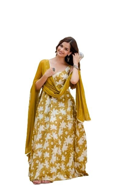 Women’s Floral Anarkali Sleeveless Kurta with Dupatta