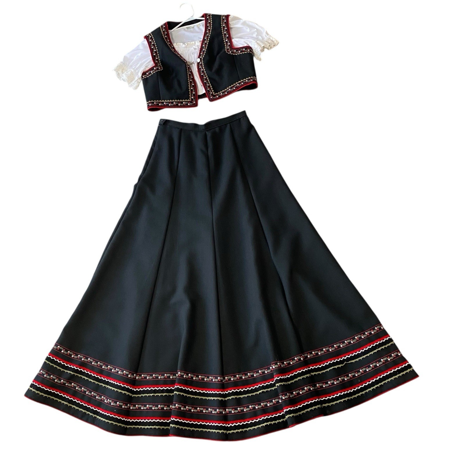 PERRY LANDHAUS Trachten 3 Piece Set Traditional German Skirt Vest Blouse Medium