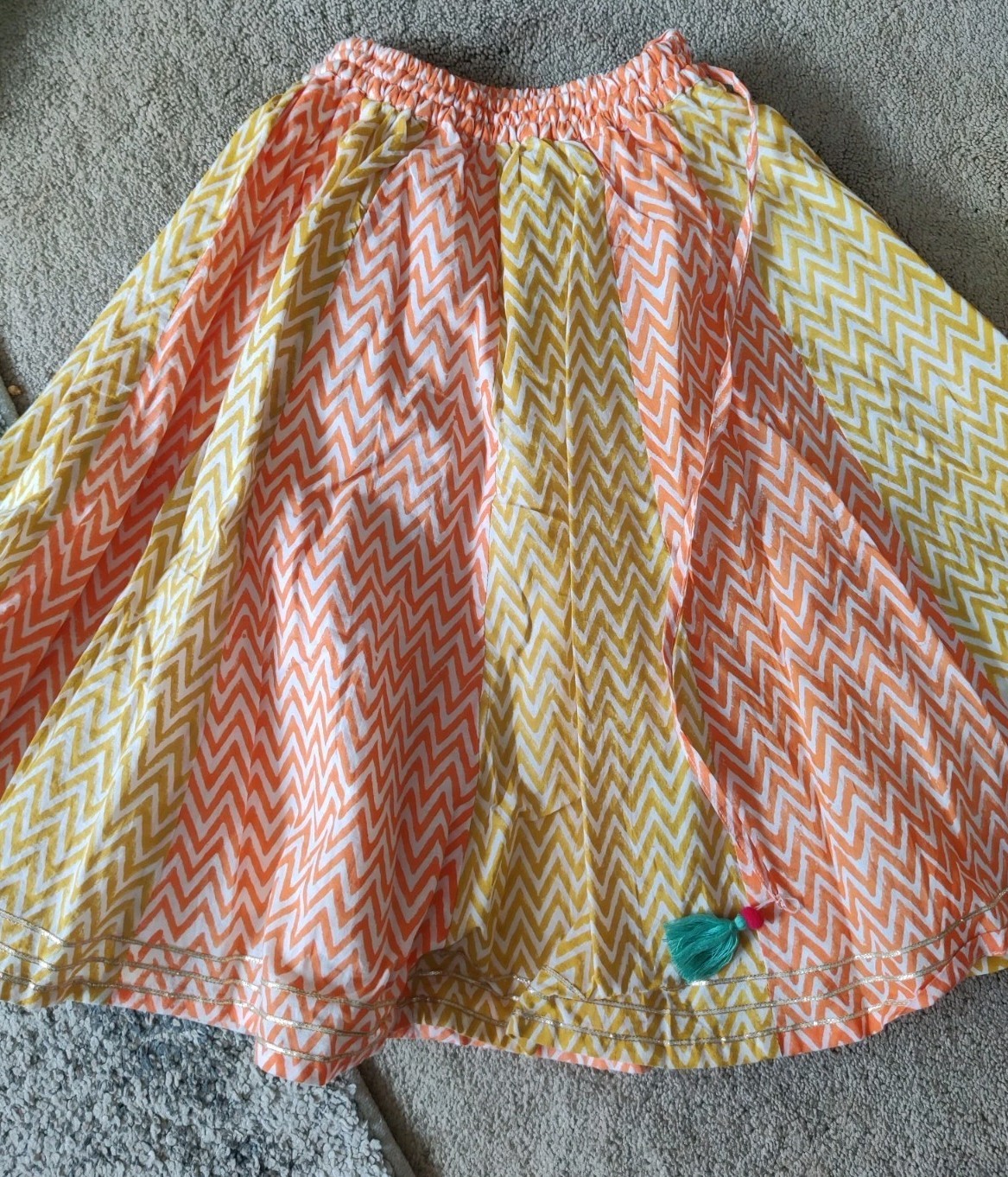 Light Summer Cotton Girls Indian Lehnga Set White Orange Yellow Green 2-3 YRS