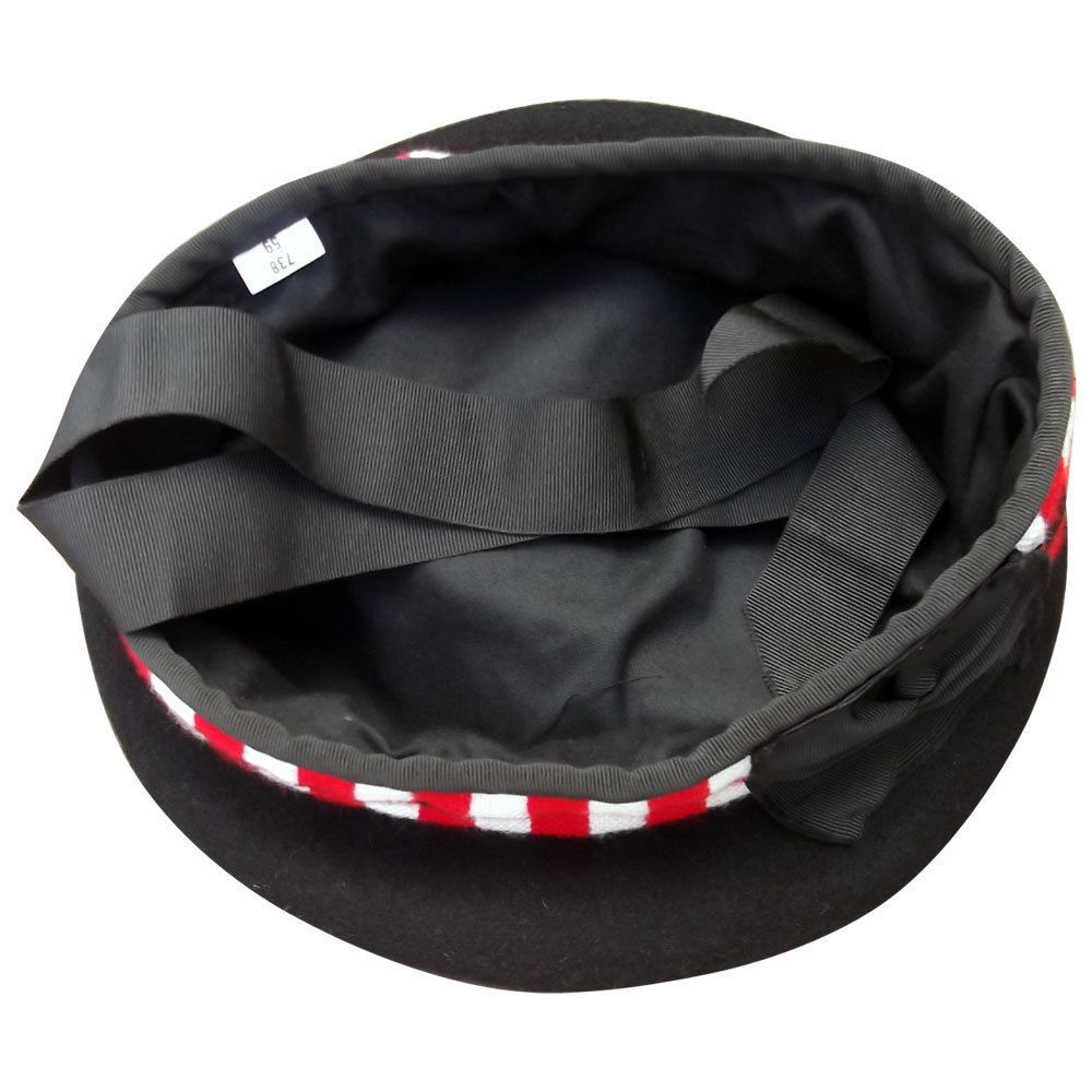 New Scottish Black Wool Blended Balmoral plain & Dice Hat With Red Pompom on Top