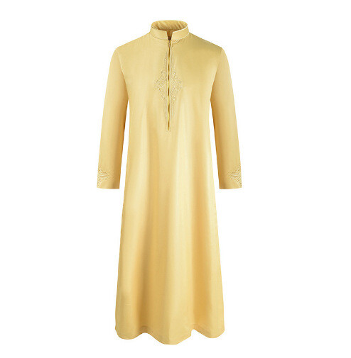 Men’s Long Sleeve Arab Kaftan Muslim Clothing Saudi Thobe Long Dress Robe