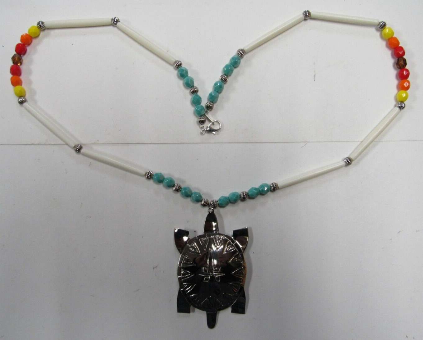 Native American Seminole Handmade Turtle Nickel Silver Necklace C Johnson