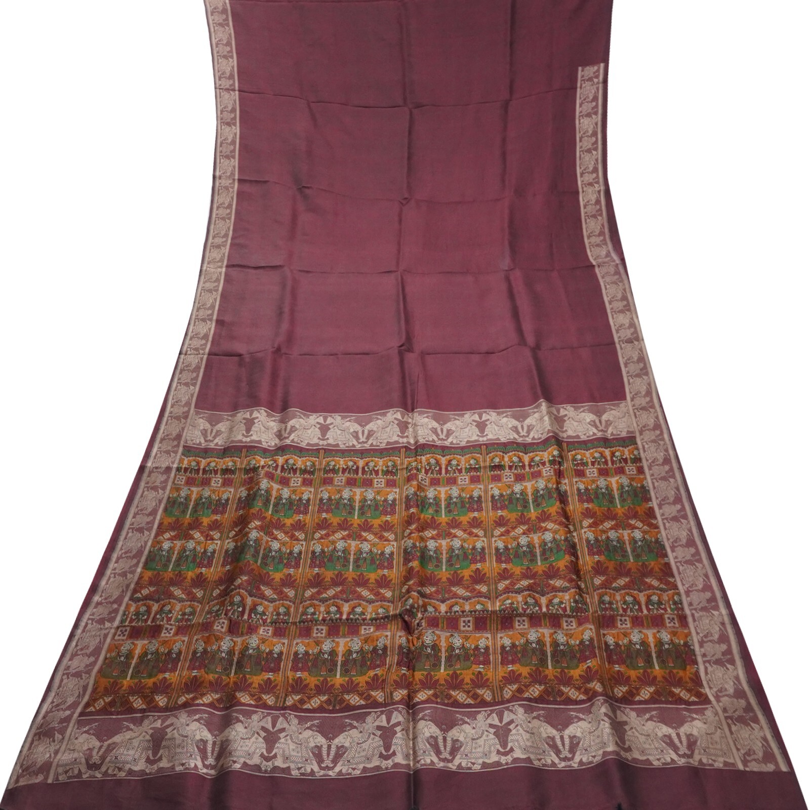 Vintage Dark Purple Sarees 100% Pure Silk Handwoven Human Sari 5YD Craft Fabric