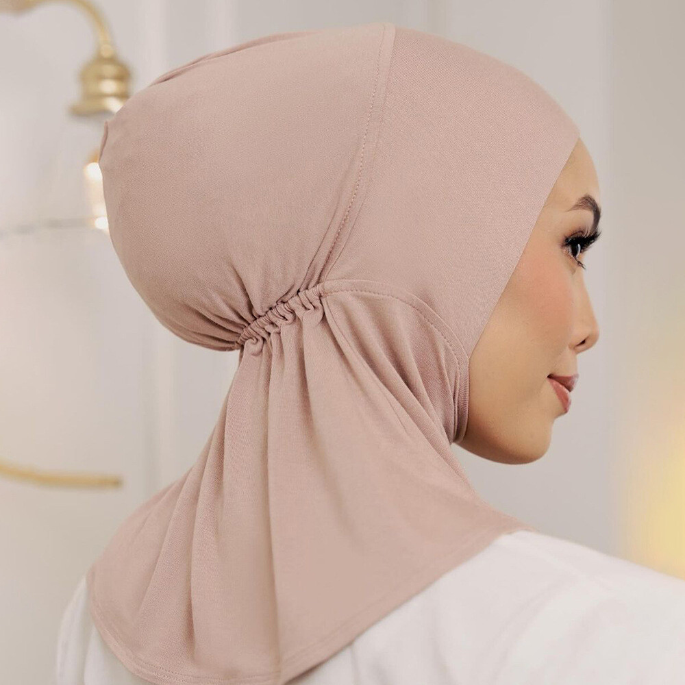 Women Wear Directly Instant Hijab Arab Plain Color Turban Islamic Head Scarf