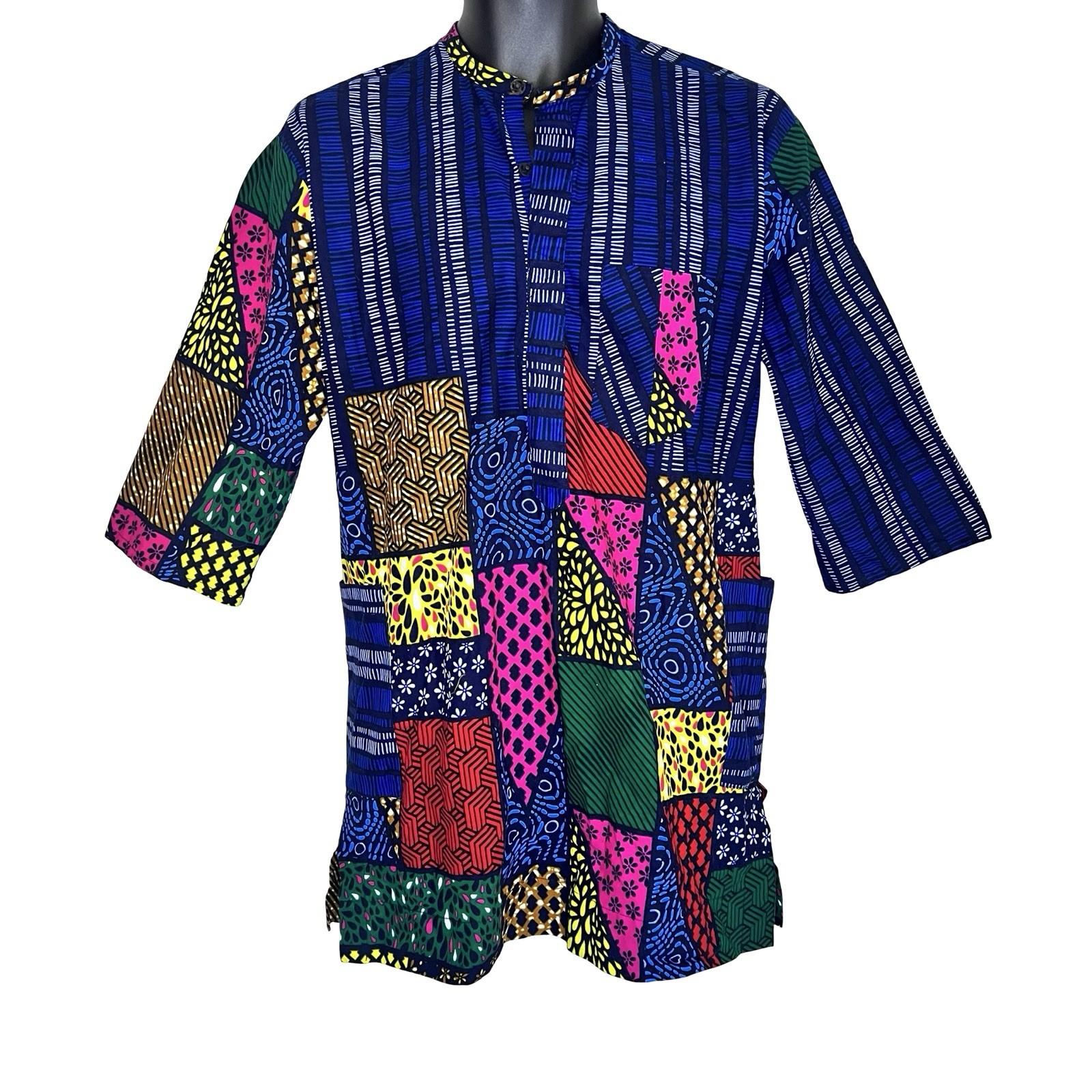 Blue African Print Unisex Shirt w/ Multi Color Design