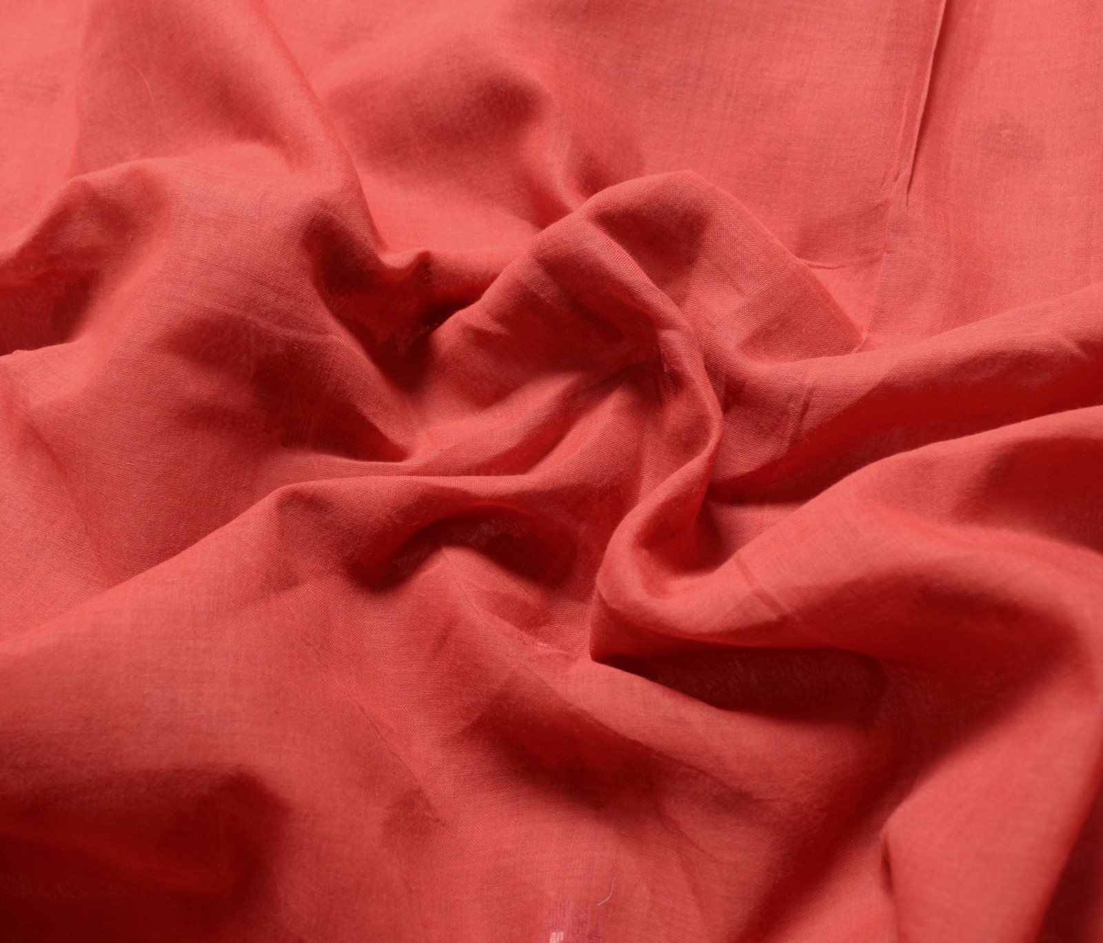 Sushila Vintage Red Saree Pure Cotton Bengal Tant Woven Floral Sari Craft Fabric