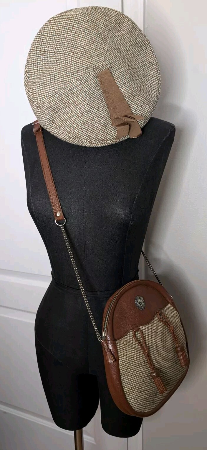 Vintage Nicolson’s Edinburgh Scotland Matching Tweed & Leather Sporran Bag & Hat