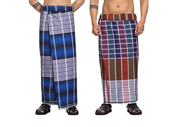 Cotton Stitched Lungi Pack of 2 ( Blue/Red ) Size: 2.25Meter
