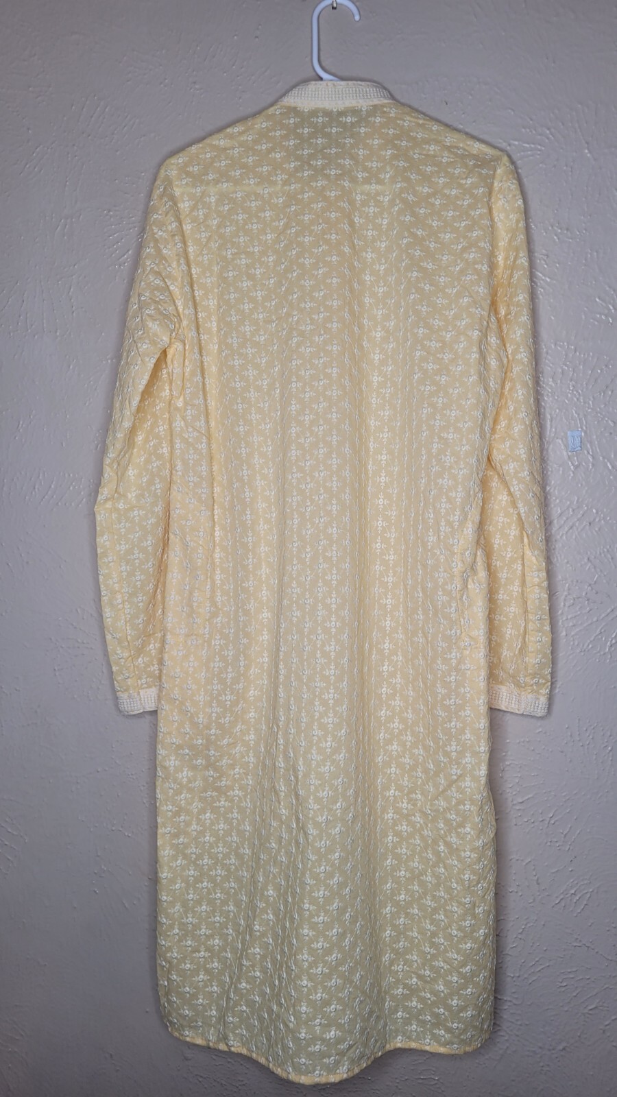 Mohanlal Sons Mens Tunic Georgette Kurta Yellow Eyelet Embroidered Large 40