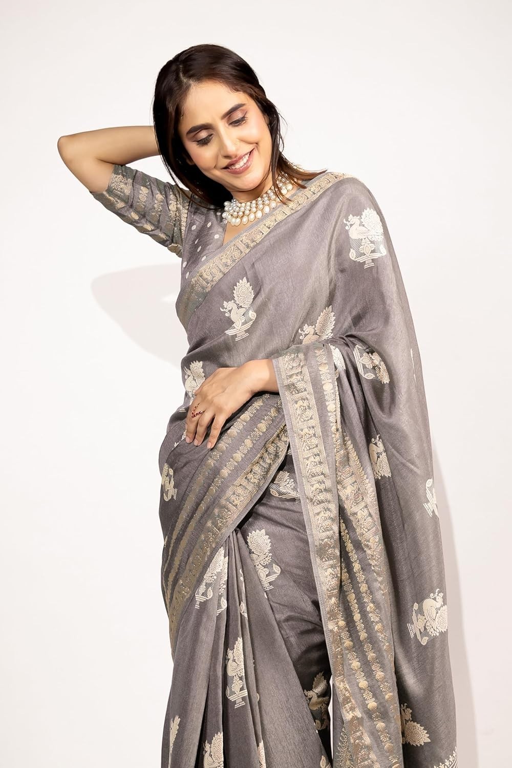 Women’s Cotton Silk Peacock Printed Saree with Blouse Piece