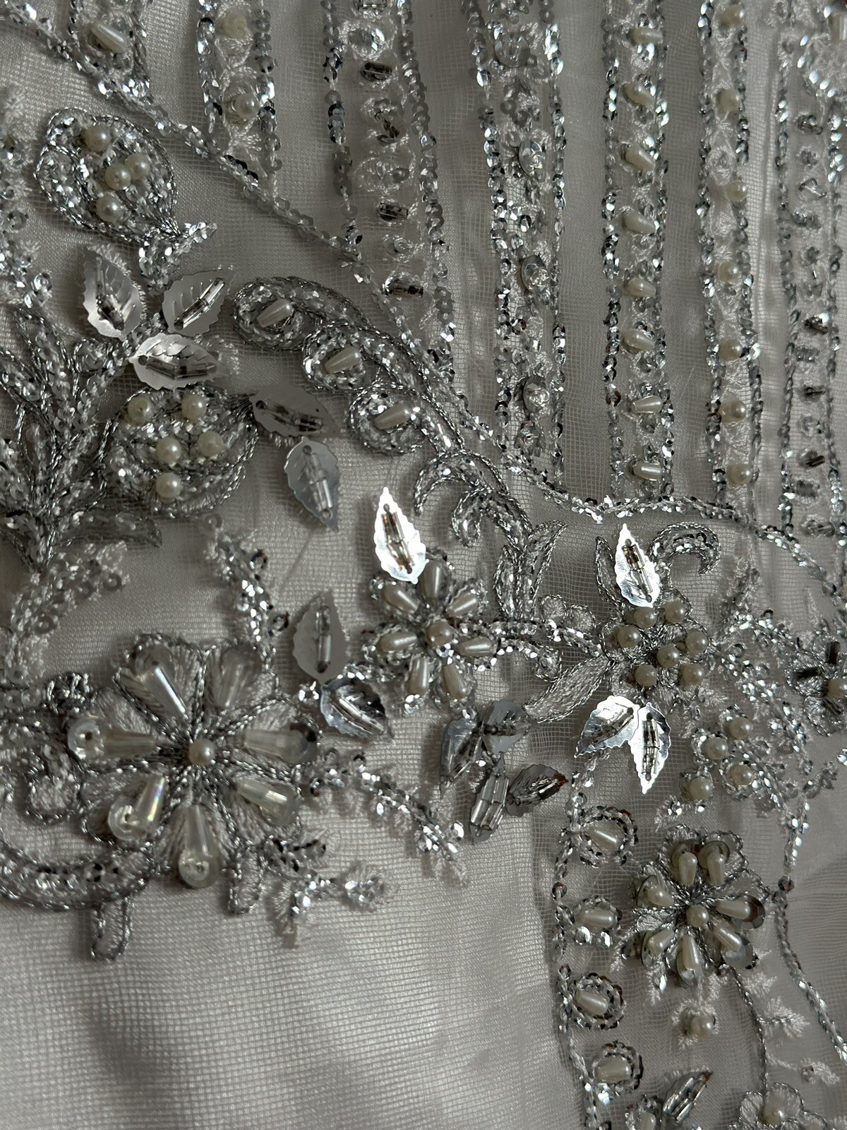 White Blush Pearl Sequence Pakistani Indian Bangladeshi Party Dress Size S