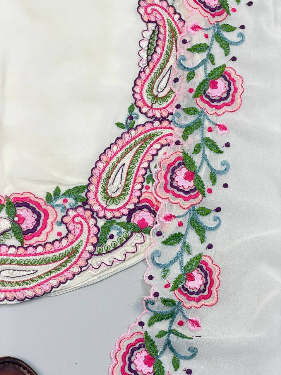 Presenting Heavy Georgette Off White Top Bottom With Dupatta For Function Wear