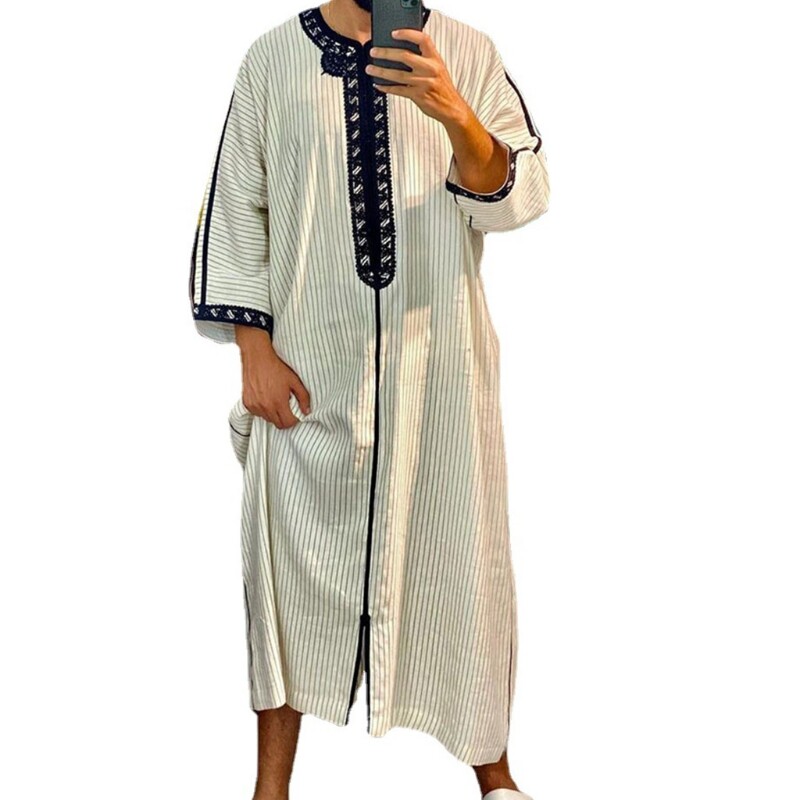 Long Sleeve Casual Lapel Abaya Muslim Dress Moroccan Ramadan Gown Shirt for Men