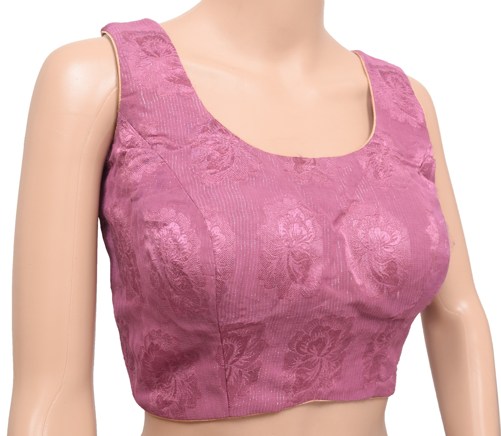 Vintage Mauve Stitched Sari Blouse Georgette Floral Woven Padded Sleeveless Top