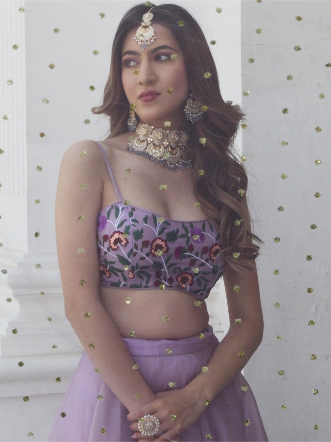 Festive Party Wear Organza Lehenga Choli With Digital Print & Mirror Work