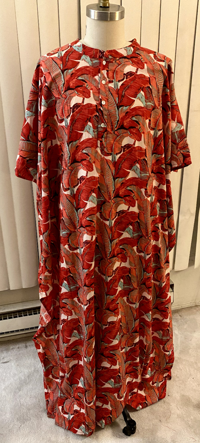 Kaftan Red Banana Leaf Blanche Devereaux Women’s Men’s Unisex New Cotton Light