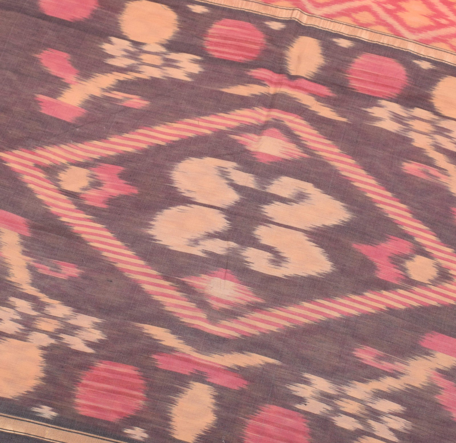 Sushila Vintage Pochampally Ikat Saree Pure Cotton Silk Hand Woven Pink Sari Fab