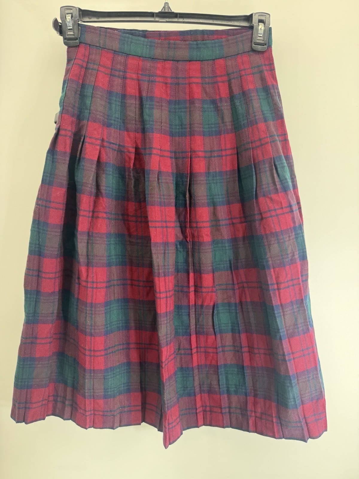 Strathmore Scotland Scottish Plaid Wool Pleated Kilt Skirt 26”-29” Waist