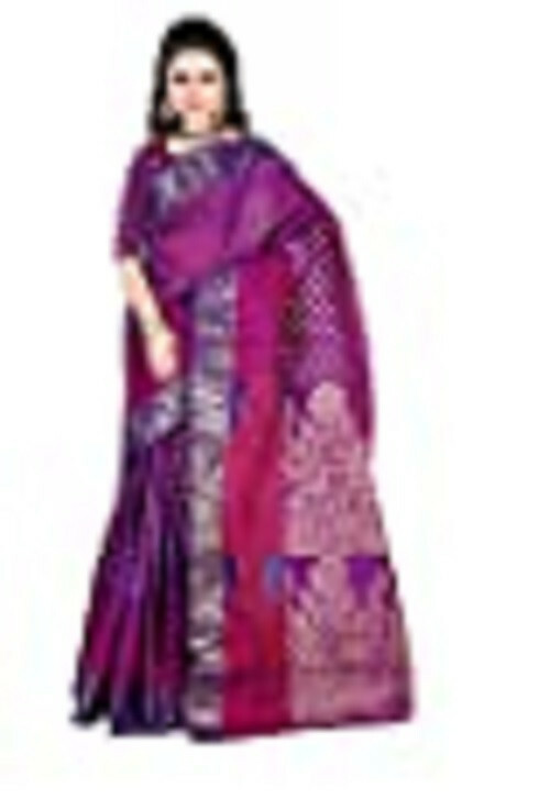 Purple/Pink/Gold Jacquard Kanjivaram Design Cotton Blend Party Saree w/blouse