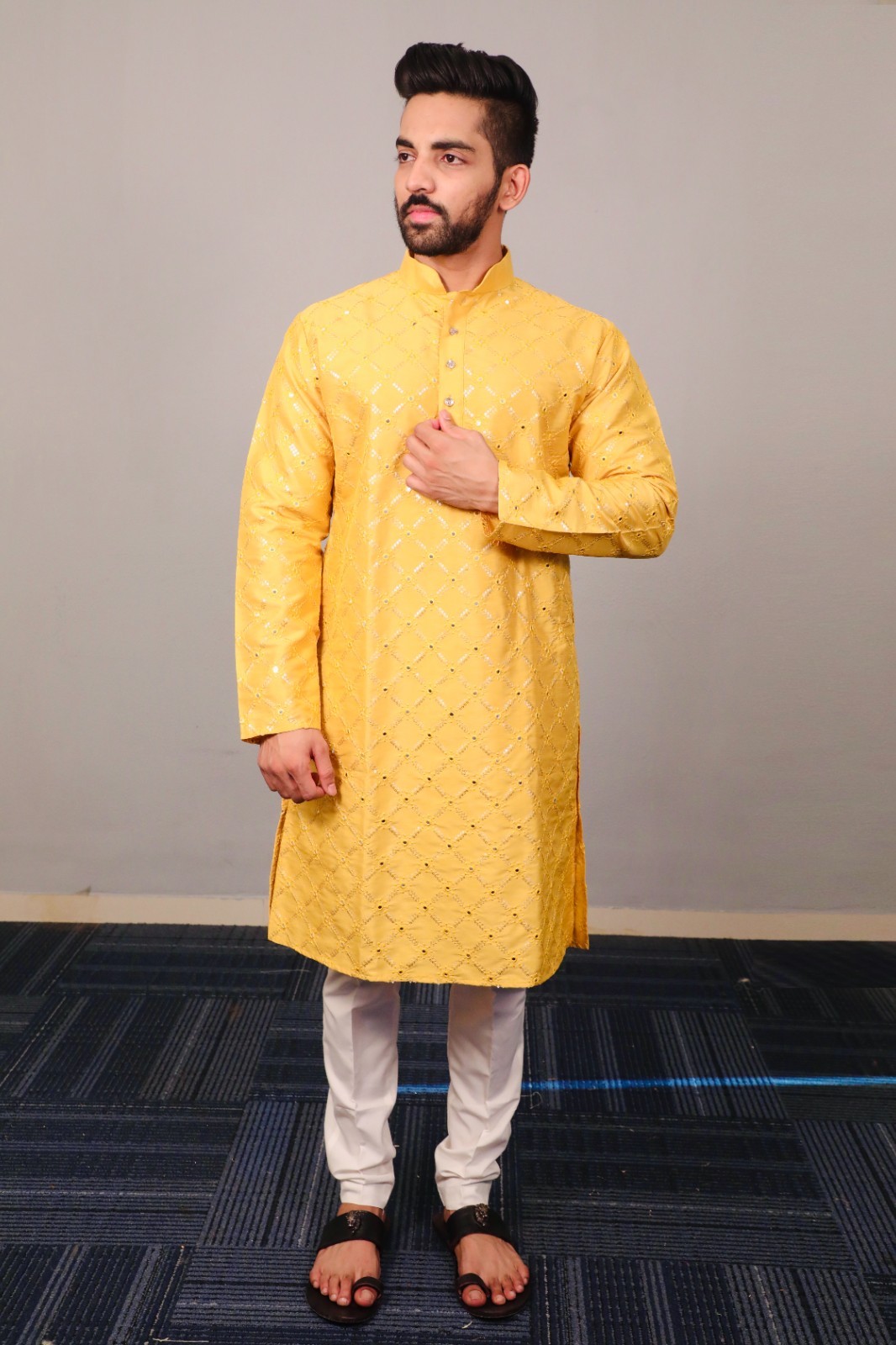 Indian Men’s Ethnic Kurta Pajama Set Wedding Wear Pakistani Sherwani Style Party