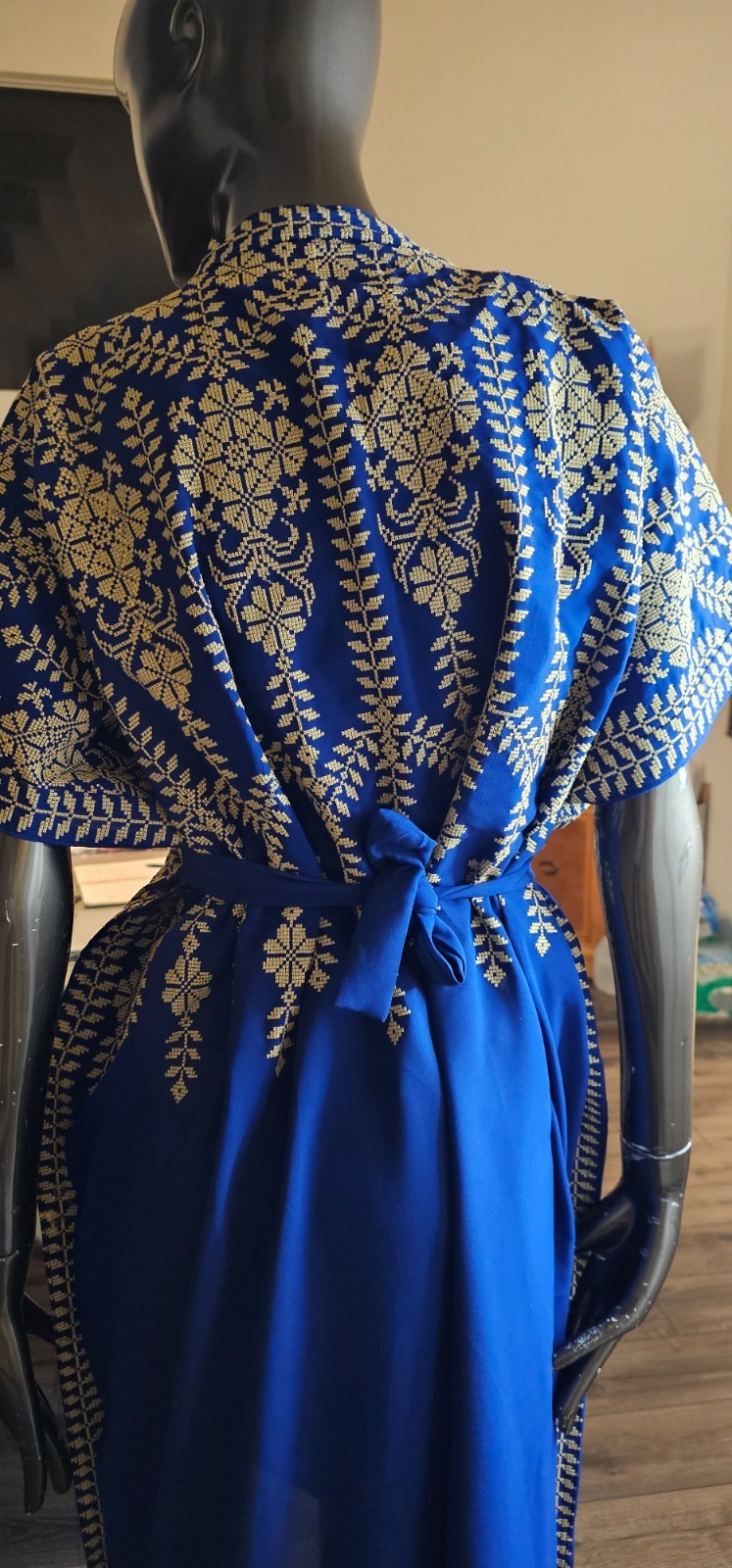 Blue Embroidered Tatreez Abaya Bisht Kaftan Thobe with tatreez belt