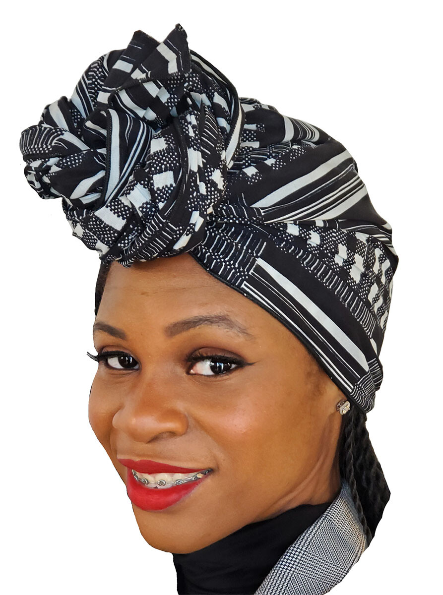 Black and white Kente African Print Head Wrap