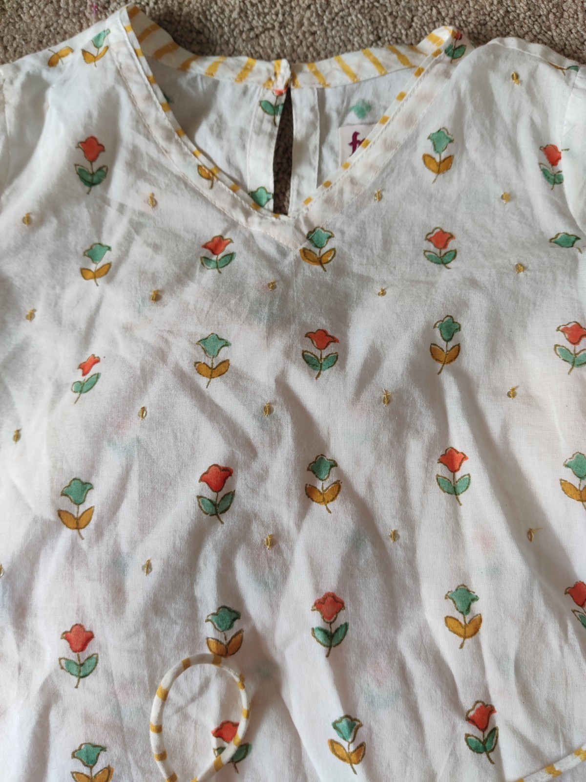 Light Summer Cotton Girls Indian Lehnga Set White Orange Yellow Green 2-3 YRS