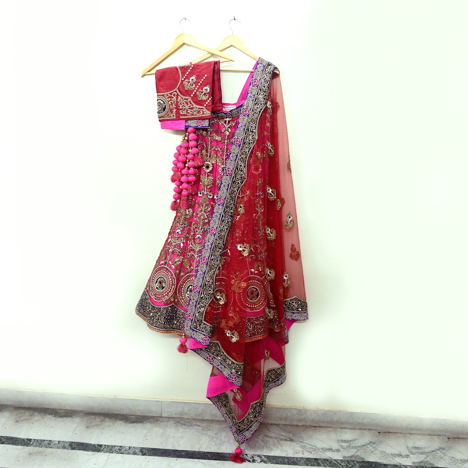 Heavy Wedding Net/Mesh Hand Embroidered Lehenga 3pcs Set Designer Anamika Khanna