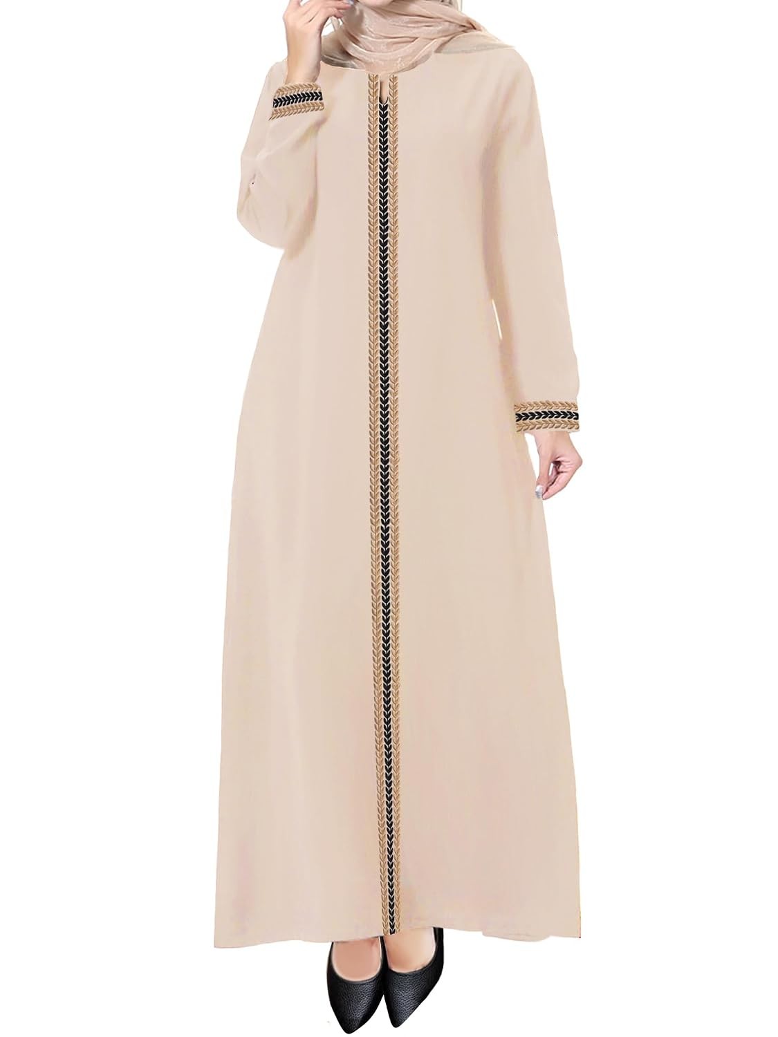 Embroidered Maxi Long Sleeve Abaya Prayer Dress for Women Islamic Clothing