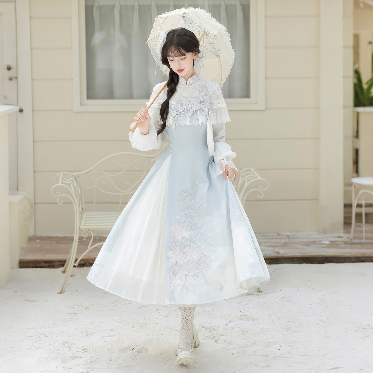 “Lily Dew” Modern Hanfu Ensemble – Elegant New Chinese Style Dress for Autumn