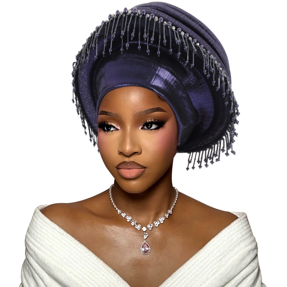 Women Nigerian African Turban Multi-Layer Bonnet Cap Headwear Headtie Tassel Hat