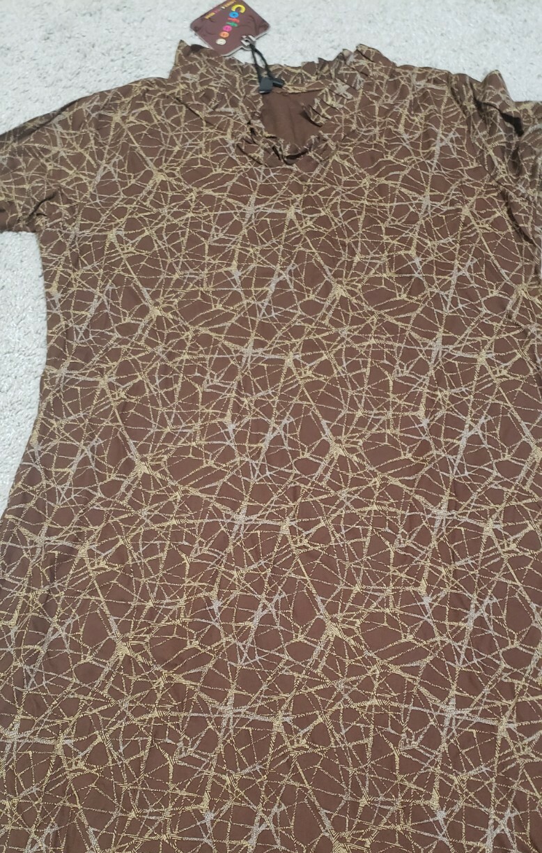 Indian Ladies Cotton long sleeve Ruffle neck Brown Kurti Size S To M