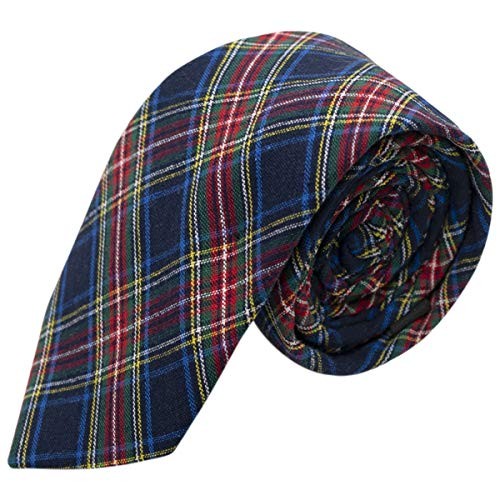 King & Priory Traditional Navy Blue Tartan Necktie, Check, Plaid