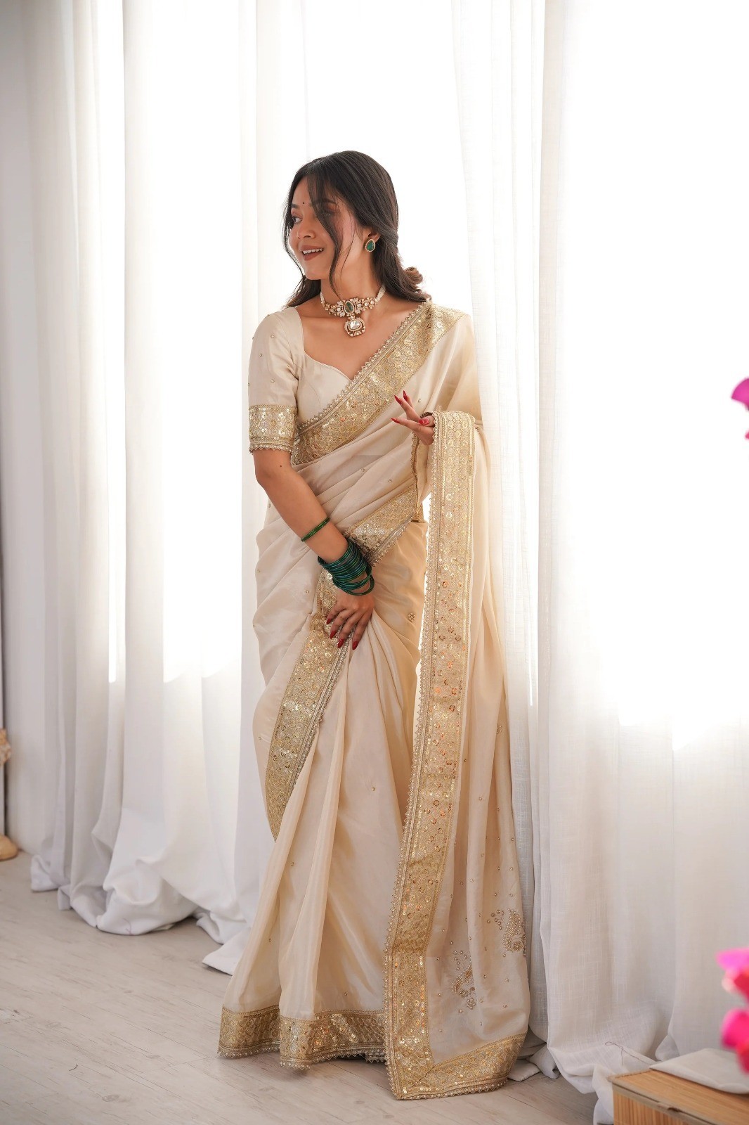 Indian Women’s Silk Saree with Unstitched Blouse Heavy Embroidery Party Wedding