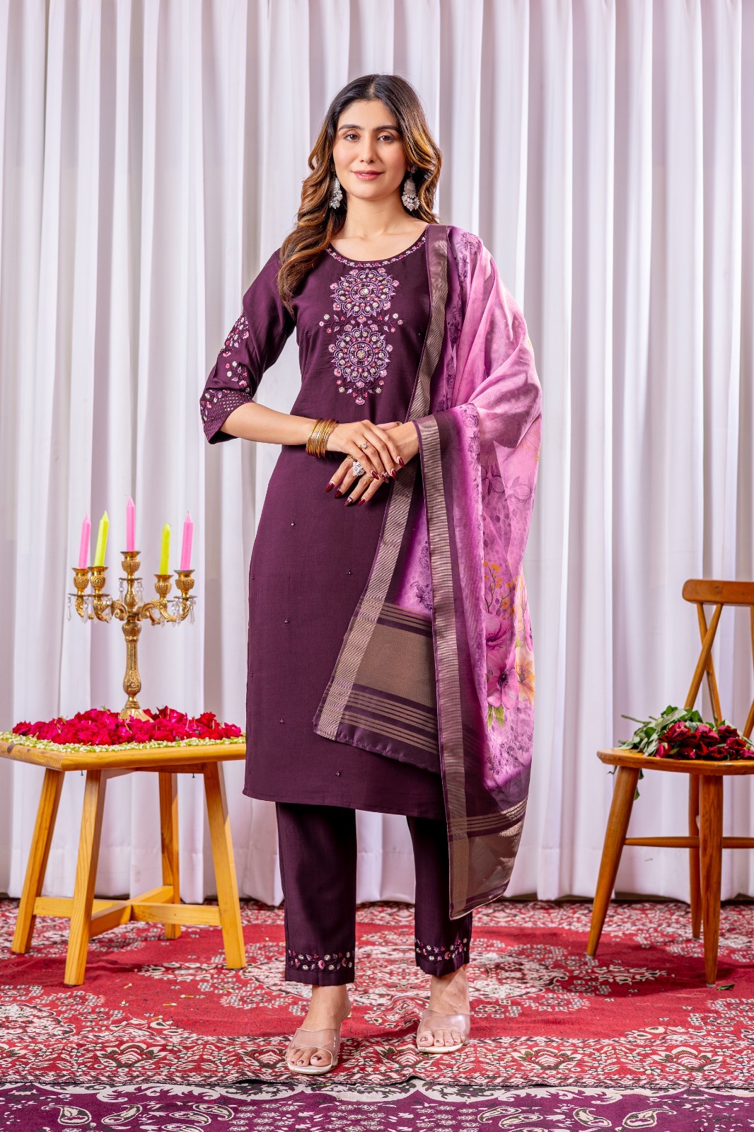 Bollywood Style Women Kurta Pant Dupatta Set | Indian Pakistani Ethnic Kurti L
