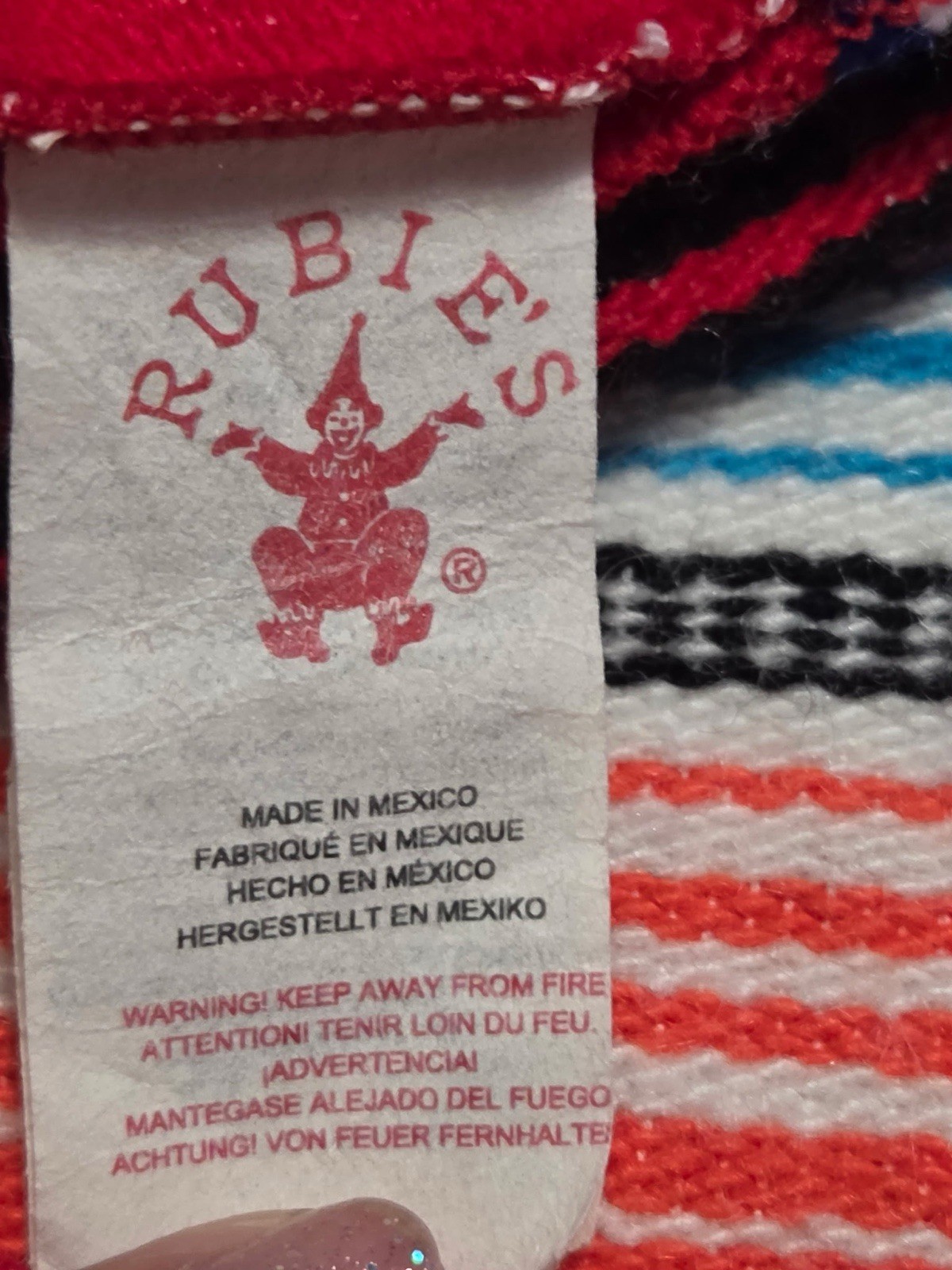 Rubie’s Hombre Adult Standard Red Serape Poncho Costume Fringe Made in Mexico