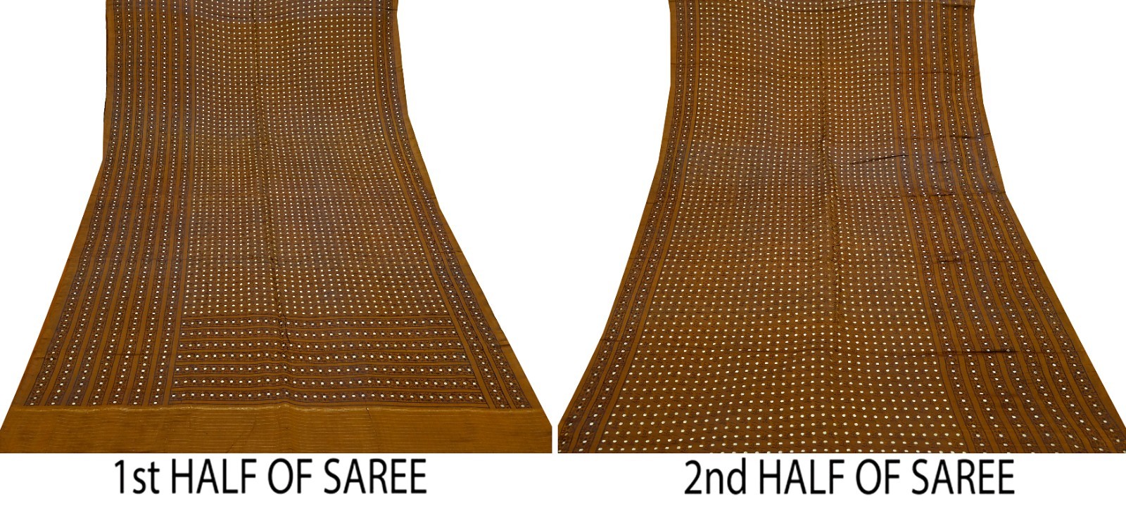 Vintage Sari Golden Brown Heavy Pure Satin Silk Woven Banarasi Tanchoi Saree 5Yd