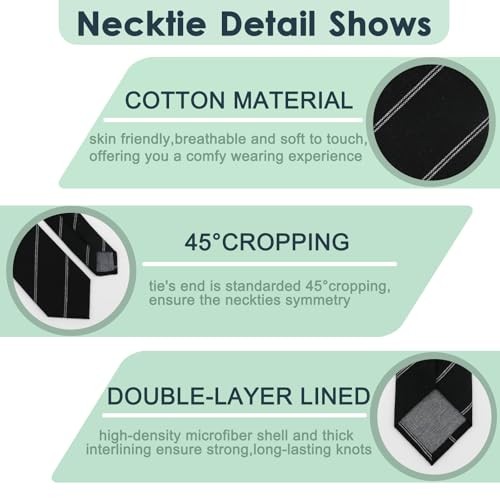 Skinny Ties for Men,Cotton Linen Neck Tie for Daily Black Striped