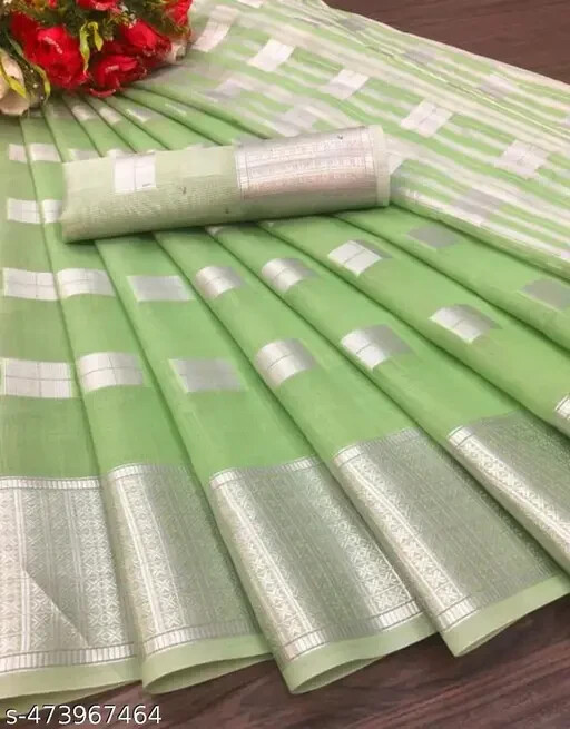 Women pattu cotton linen silk saree with blouse piece