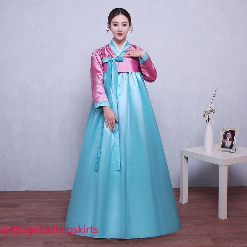 Ethnic Korean Hanbok Modern Women Asian Folk Stage Dance Performance Costume