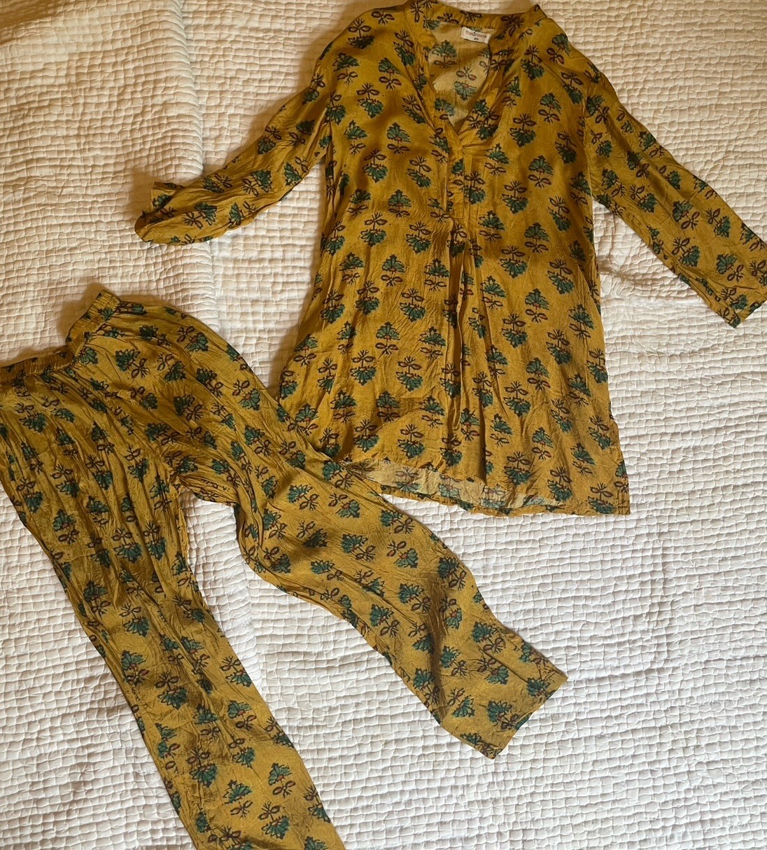 TrueBrown Silk Blend Kurta Style Tunic Pants Set XXS