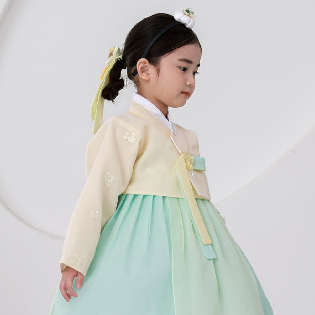 Korean Traditional Girls Hanbok Set Pastel Yellow Green Arirang Style Baby&Kids