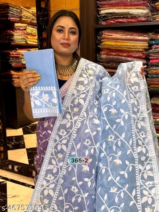 Traditional Bengali Handmade Jamdani Saree With Unstitched Bloused Wedding Wear