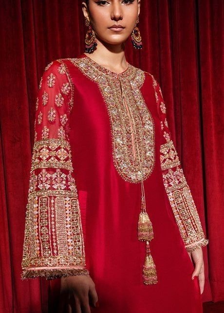 Party Wear Red Classy Designer handwork machine work suit