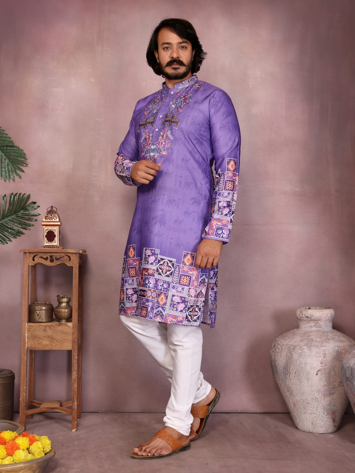 Indian Men’s Ethnic Kurta Pajama Set Wedding Wear Pakistani Sherwani Style Party